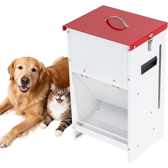 Metal Automatic Dog Feeder 25lb Capacity Waterproof Red/White