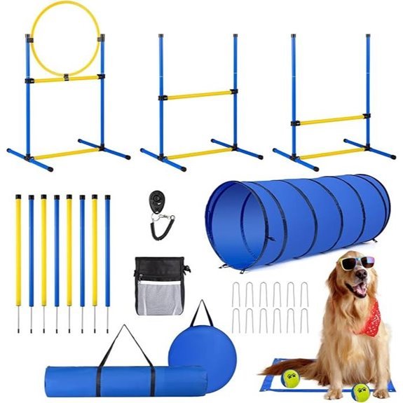 Dog Agility Backyard Set with Hurdle Poles Tunnel Box Balls Bags