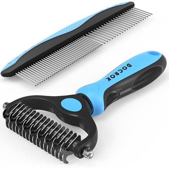Pet Grooming Combo: Blue Deshedding Brush with Metal Comb