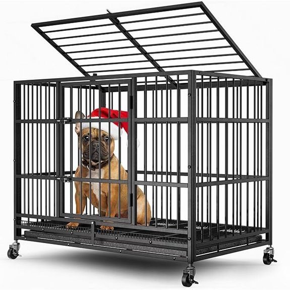 Heavy Duty Dog Crate with Lockable Wheels and Removable Door