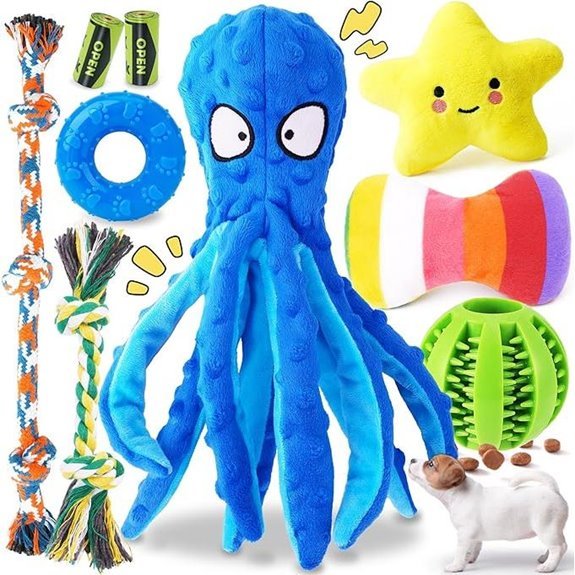KIPRITII 9-Pack Interactive Puppy Dog Toys Octopus Squeaky Chew Toys