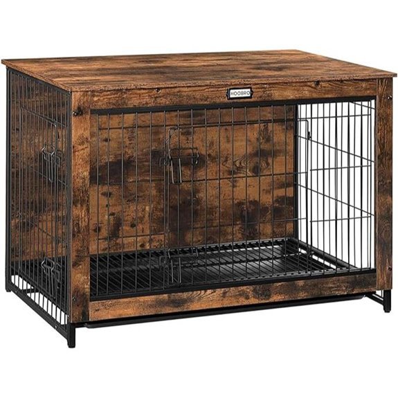 HOOBRO Dog Crate Furniture – Large Wooden Kennel with Tray
