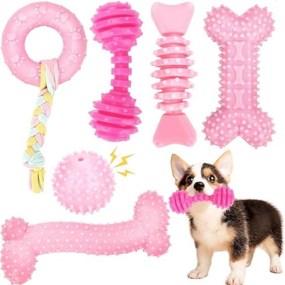 6-Pack Pink Puppy Chew Toys – Soft Durable Teething