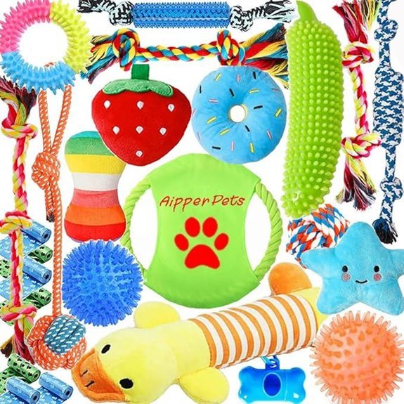 Dog Toys 25 Pack: Chew Squeak Tug Rope Toys