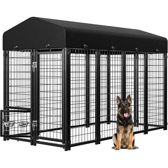 Weatherproof Outdoor Dog Kennel with Roof and Swivel Feeders