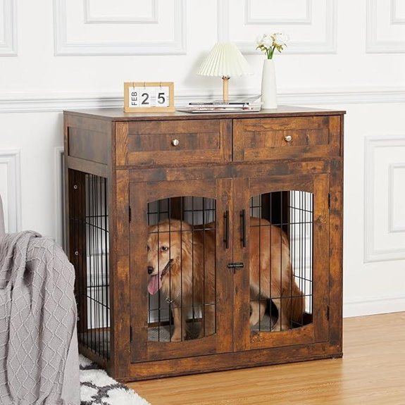 GAOMON Wooden Dog Crate with Cushion and Storage Drawers